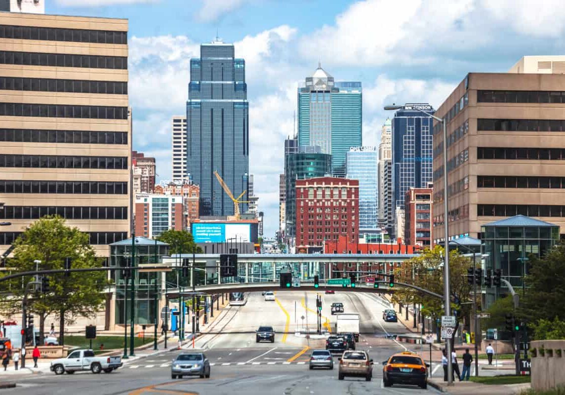 Kansas City downtown view from the street by Union Station